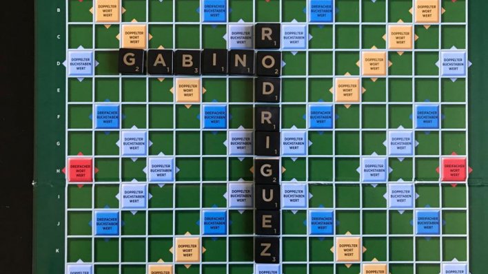 Die Wörter Gabino und Rodriguez auf einem Scrabblebrett